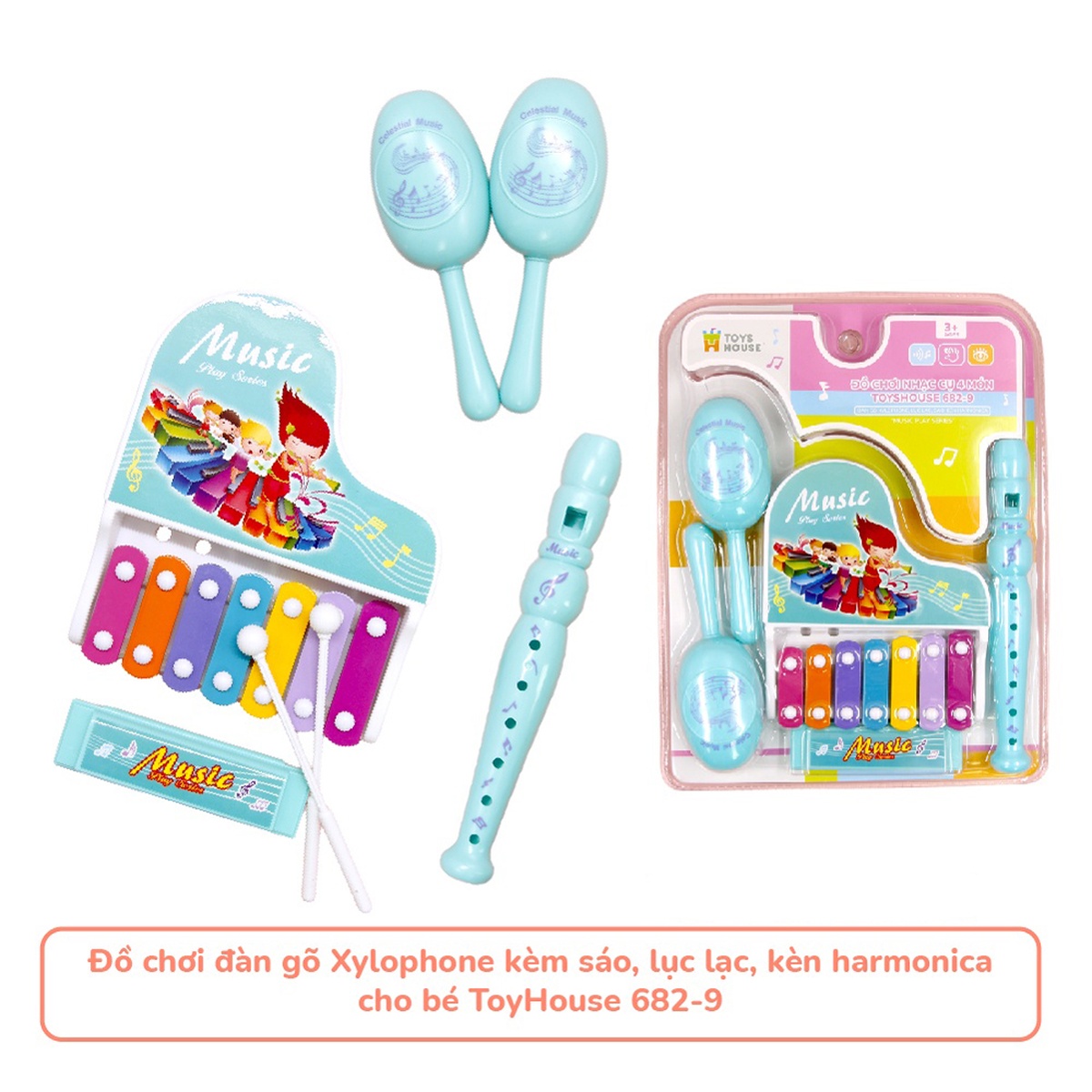 Sét đàn gỗ Xylophone kèm sáo và lục lạc 682-9 - hình 7