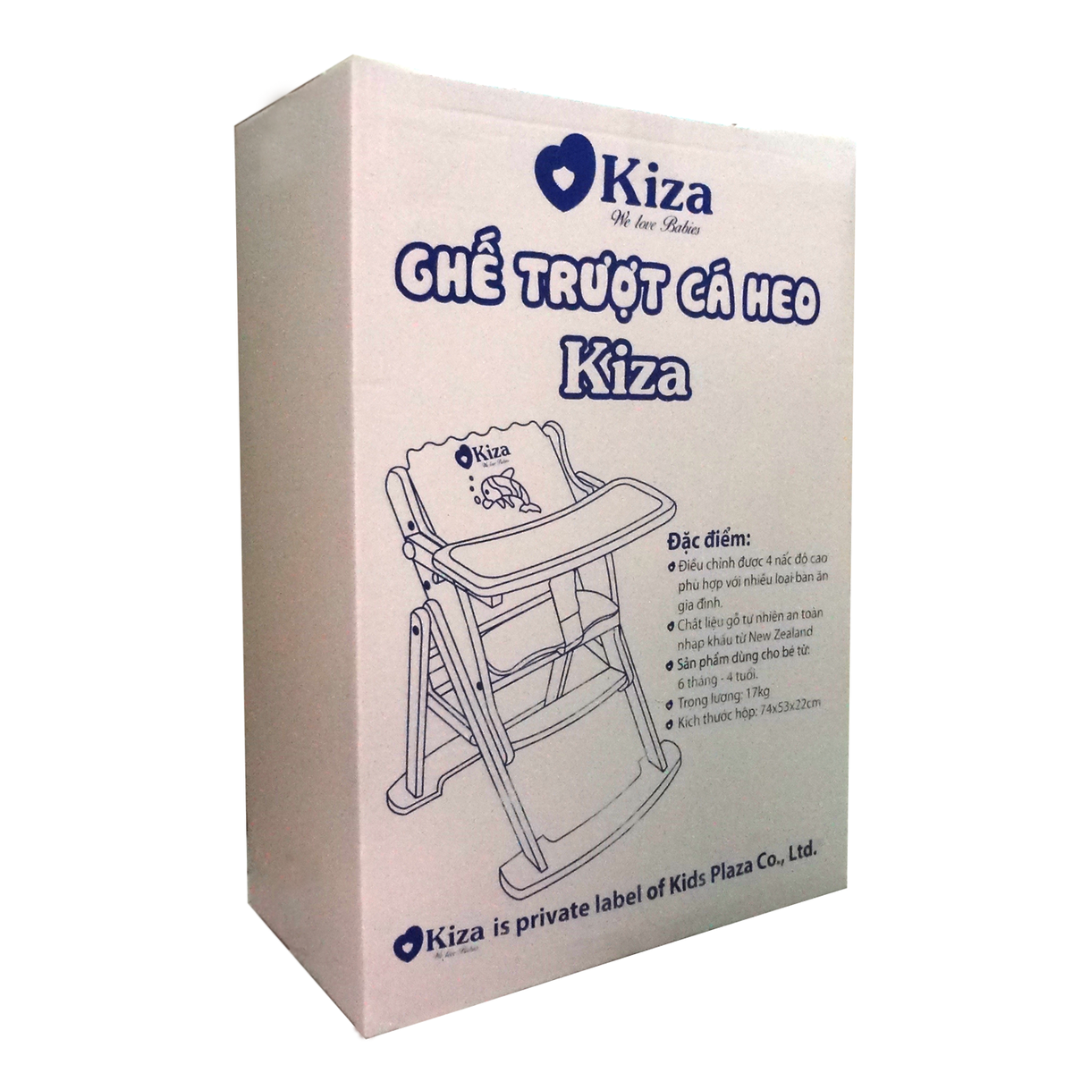 Ghế ăn dặm trượt hình cá heo Kiza cho bé (Xanh) - góc nghiêng