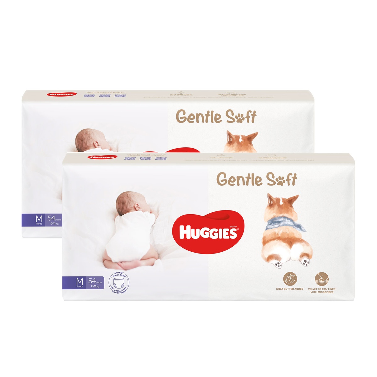 [Combo 2 bịch] Bỉm - Tã quần Huggies Gentle Soft Corgi size M54 (6-11kg) - mặt trước