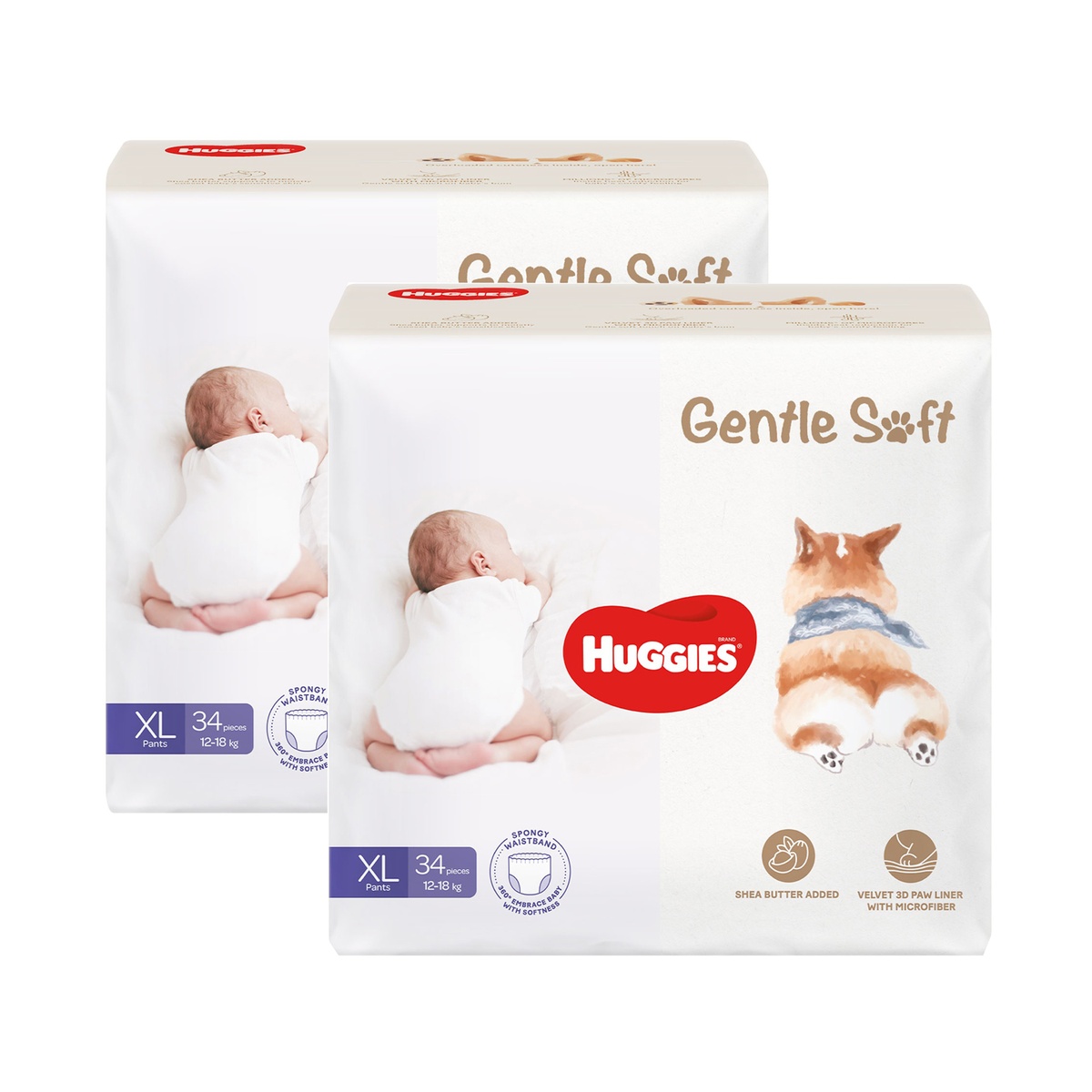 [Combo 2 bịch] Bỉm - Tã quần Huggies Gentle Soft Corgi size XL34 (12-18kg) - mặt trước