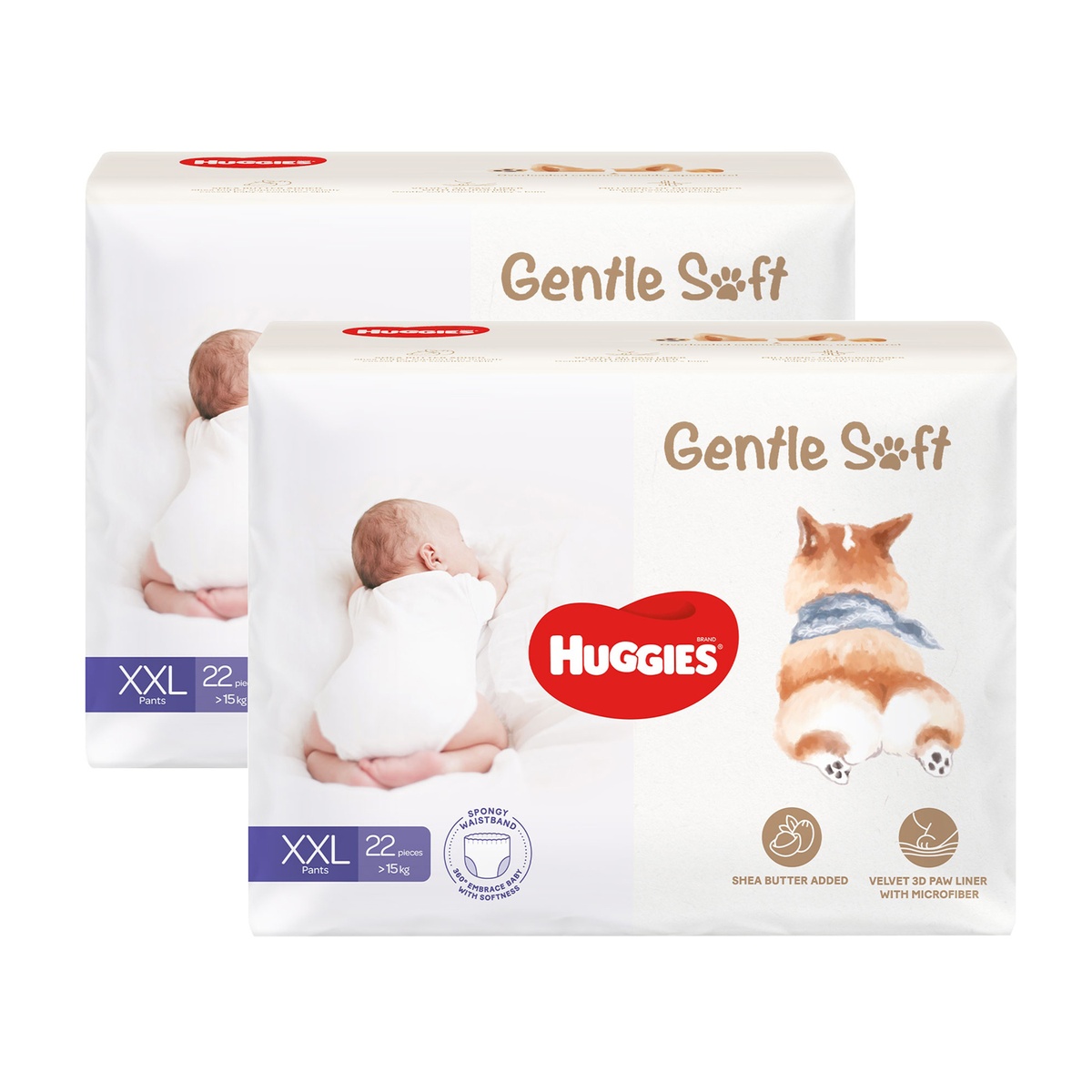 [Combo 2 bịch] Bỉm - Tã quần Huggies Gentle Soft Corgi size XXL22 (>15kg) - mặt trước