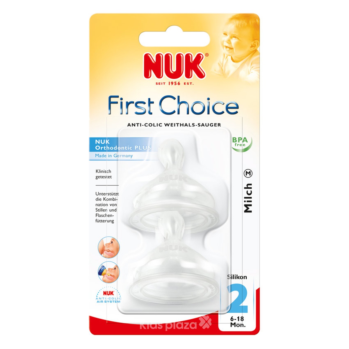 Núm ti Nuk cổ rộng 6-18m size L silicone(hộp 2 chiếc) - mặt trước