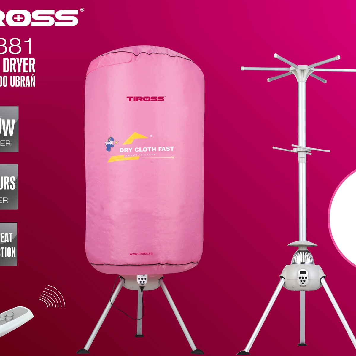 Máy sấy quần áo Tiross TS-881 điều khiển từ xa - mặt trái