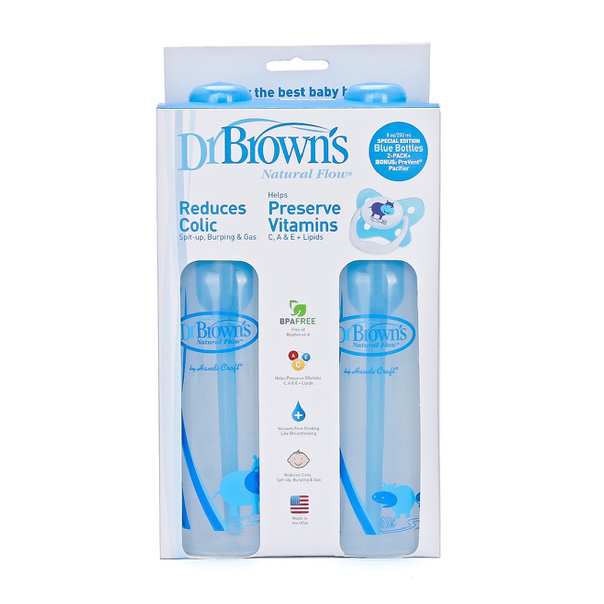 Hippo 2 bình sữa 250ml + 1 ty ngậm 30124 Dr Brown's - mặt trái