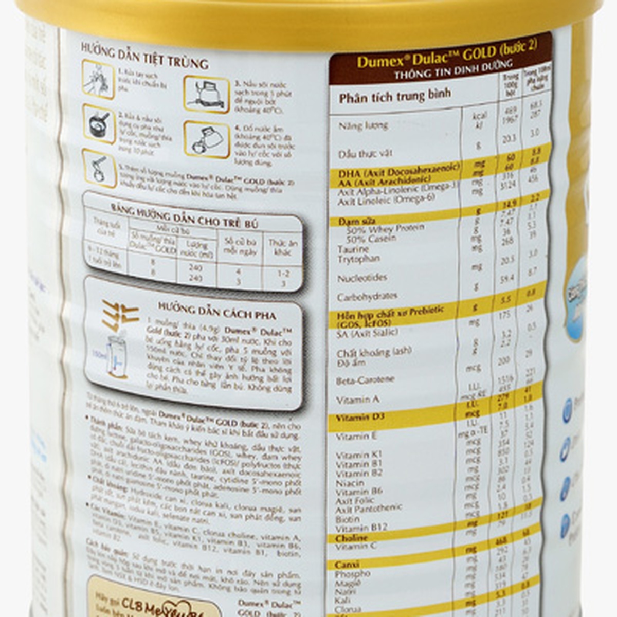 Sữa bột cho bé Dumex Gold 2 400gr - mặt phải
