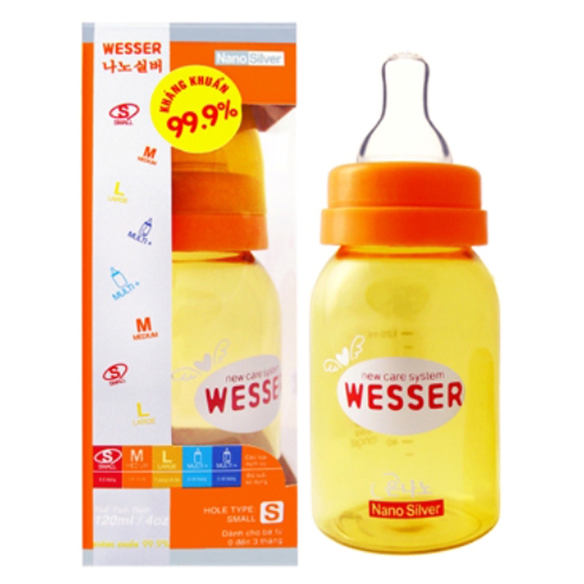Bình sữa nano Wesser 120ml - mặt trước