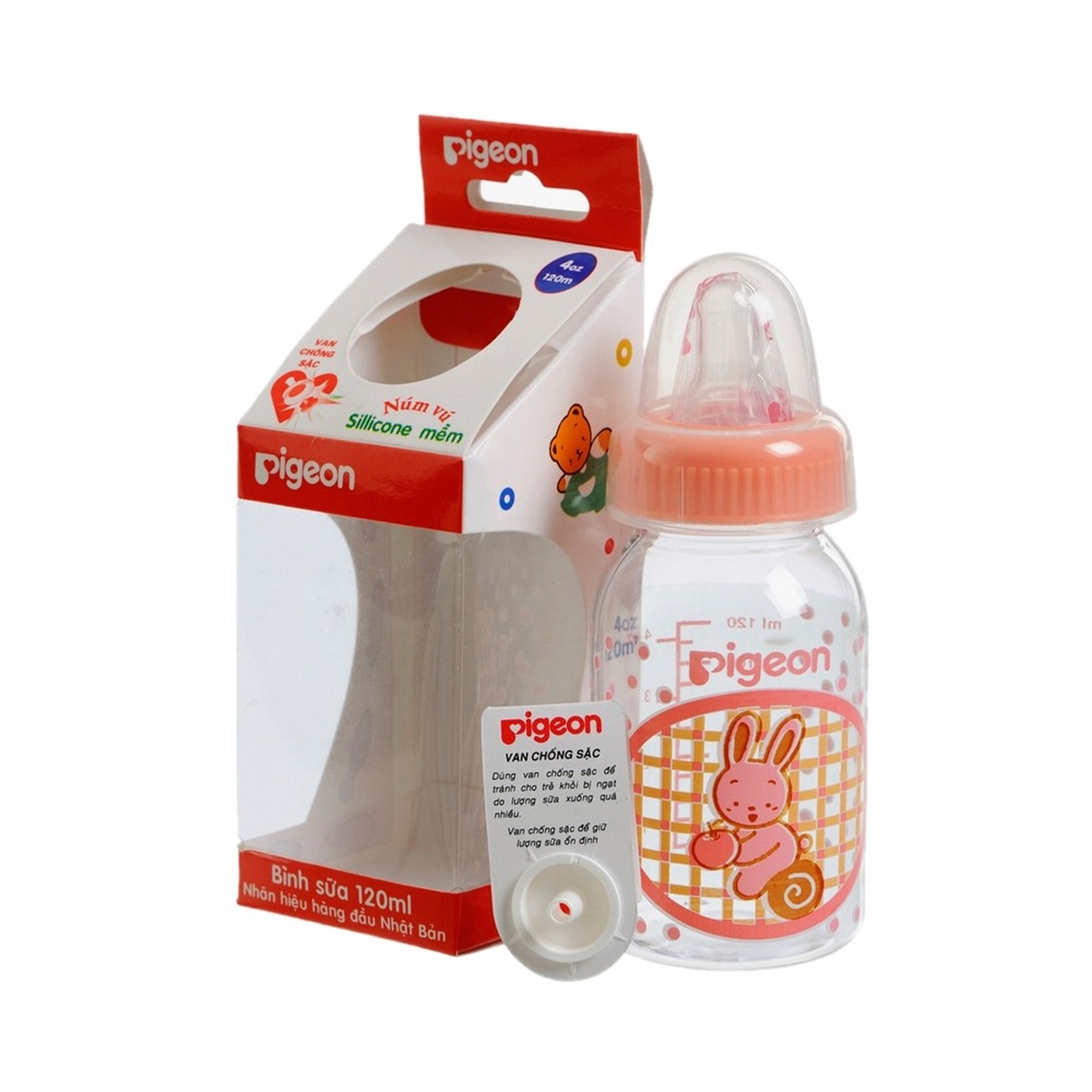 Bình sữa tròn màu 120ml pigeon - mặt trước
