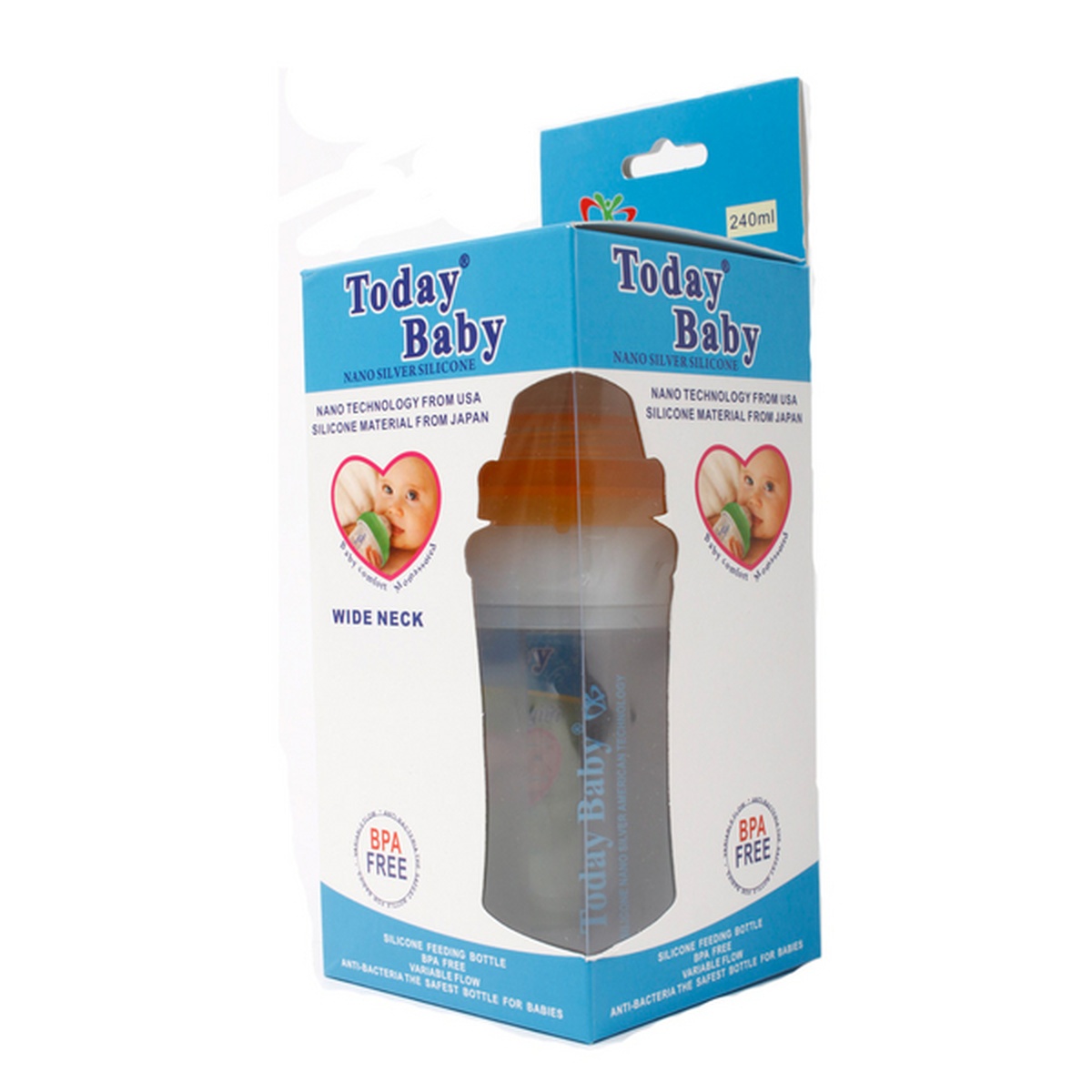 Bình sữa silicone Today Baby 240ml (cổ hẹp) - mặt trước