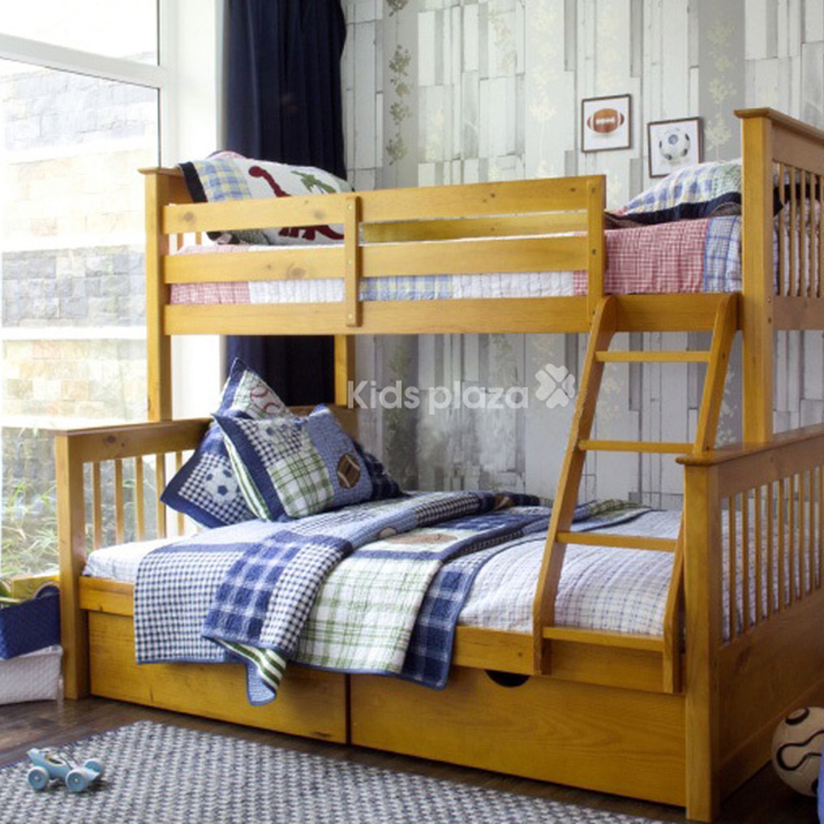 Giường 2 tầng trẻ em Russell màu gỗ tự nhiên - mặt trái