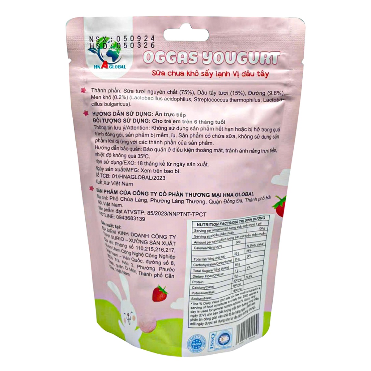 Sữa chua khô Oggas Yogurt vị dâu tây 18g - mặt trái