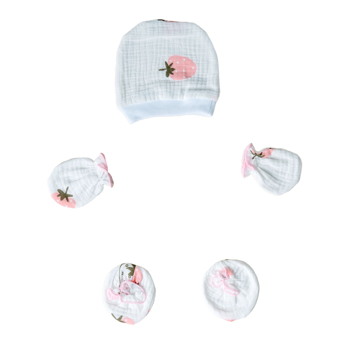 Set mũ và bao tay, bao chân nhiều họa tiết Muslin AC25 (Mẫu ngẫu nhiên) - mặt sau
