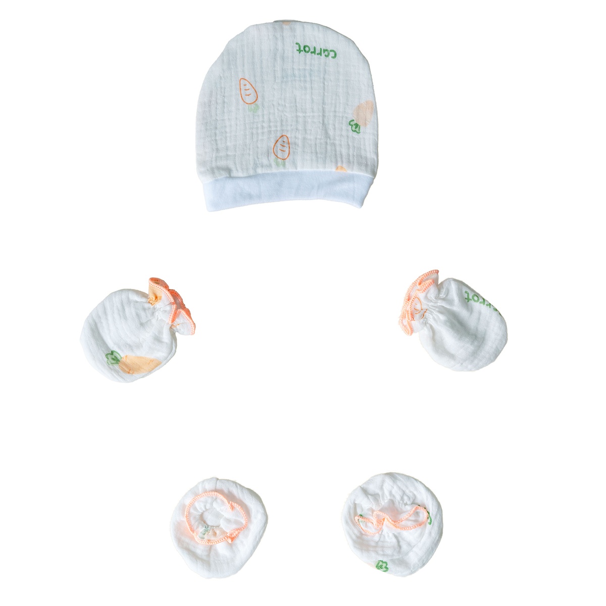 Set mũ và bao tay, bao chân nhiều họa tiết Muslin AC25 (Mẫu ngẫu nhiên) - góc nghiêng