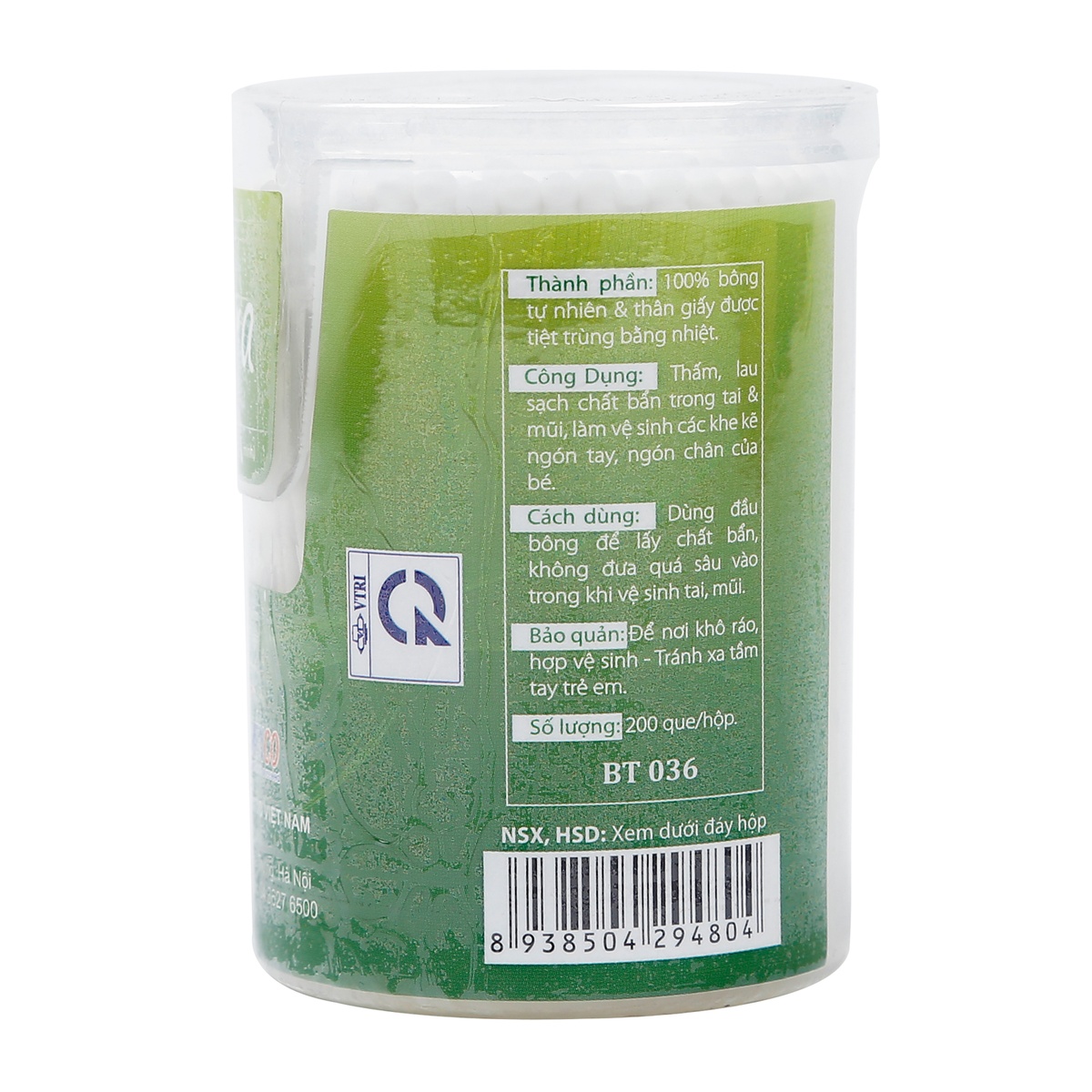 Tăm bông trẻ em Hana cao cấp (200 cây) - mặt trái