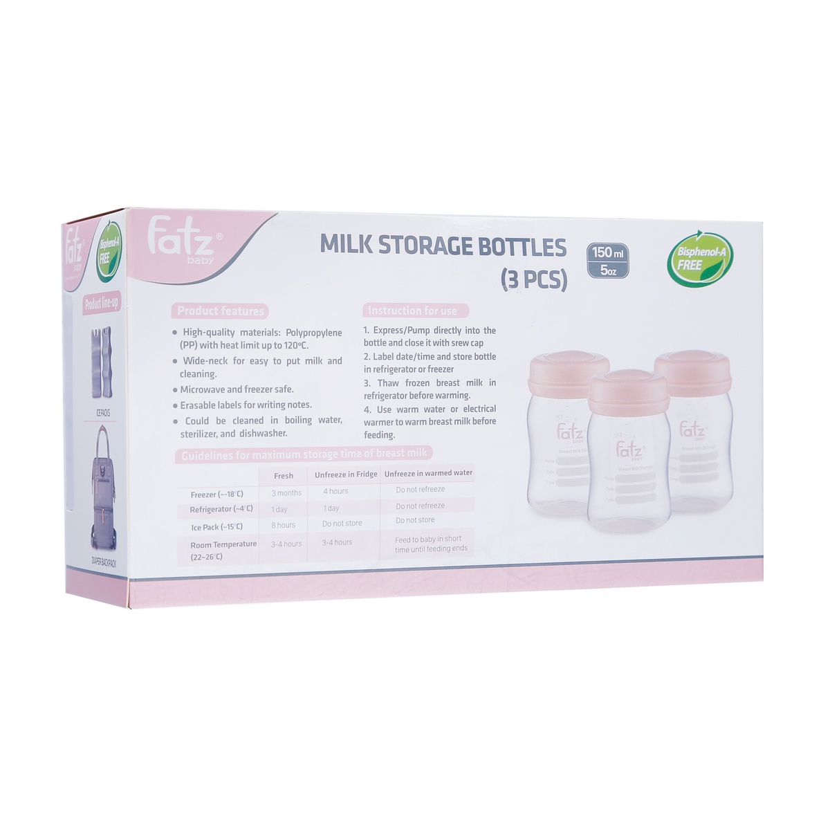 Bình trữ sữa cổ rộng Fatz Baby FB0120 150ml  - mặt sau