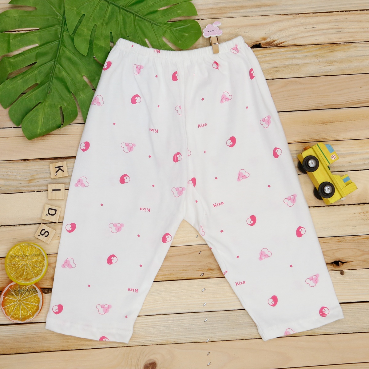 Quần dài sơ sinh Kiza in hình chuột mickey (Trắng hồng) 6-9M