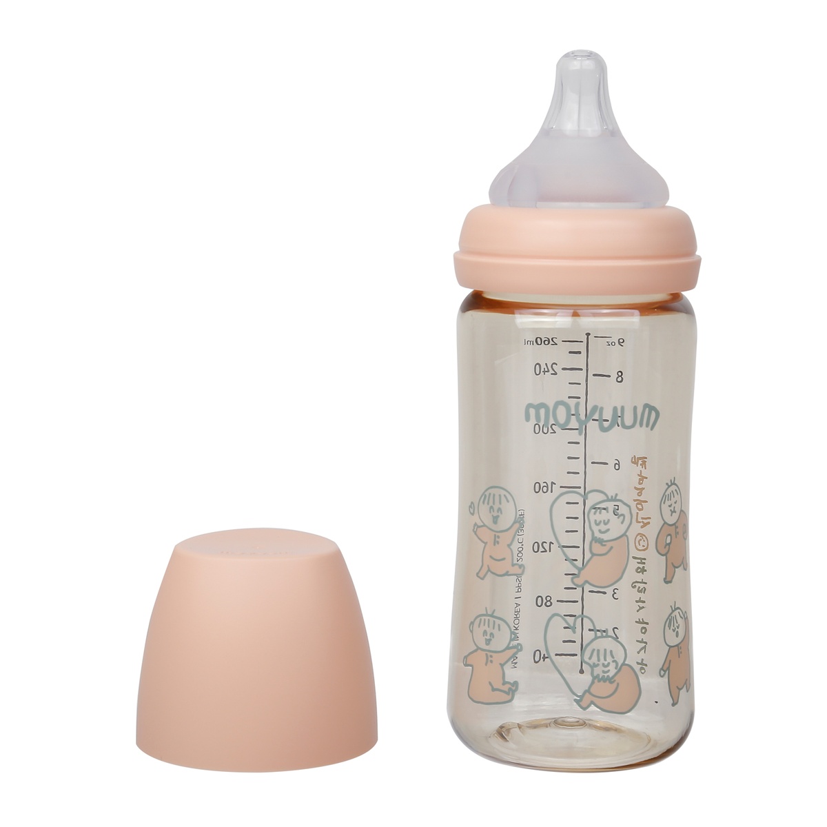 Bình sữa Moyuum Ogu Ogu hồng 270ml  - góc nghiêng