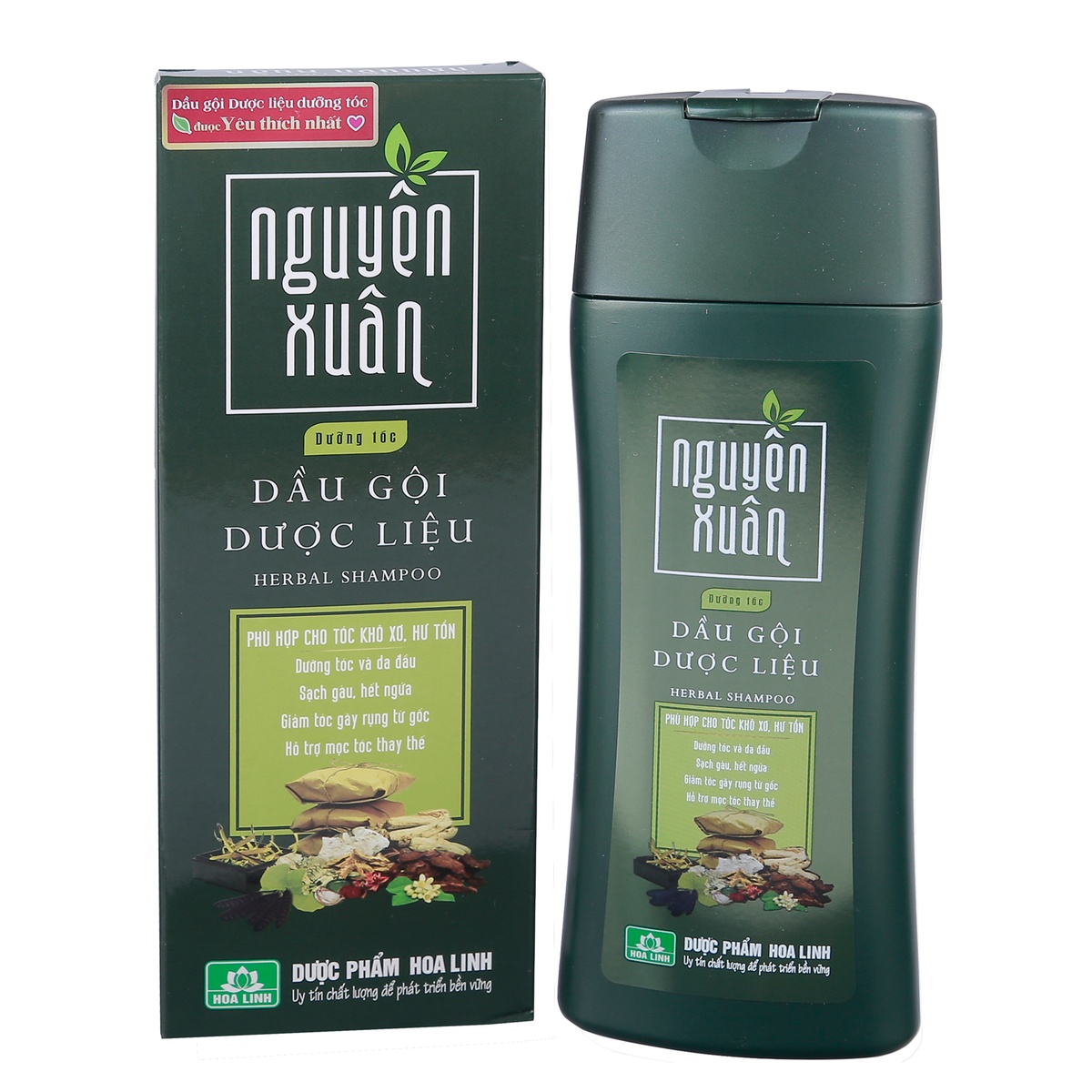 Dầu gội dược liệu Nguyên Xuân màu xanh 200ml  - mặt sau