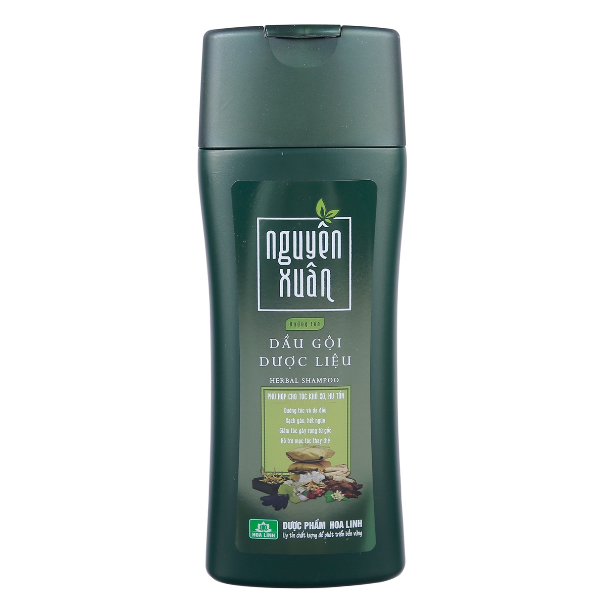 Dầu gội dược liệu Nguyên Xuân màu xanh 200ml  - góc nghiêng