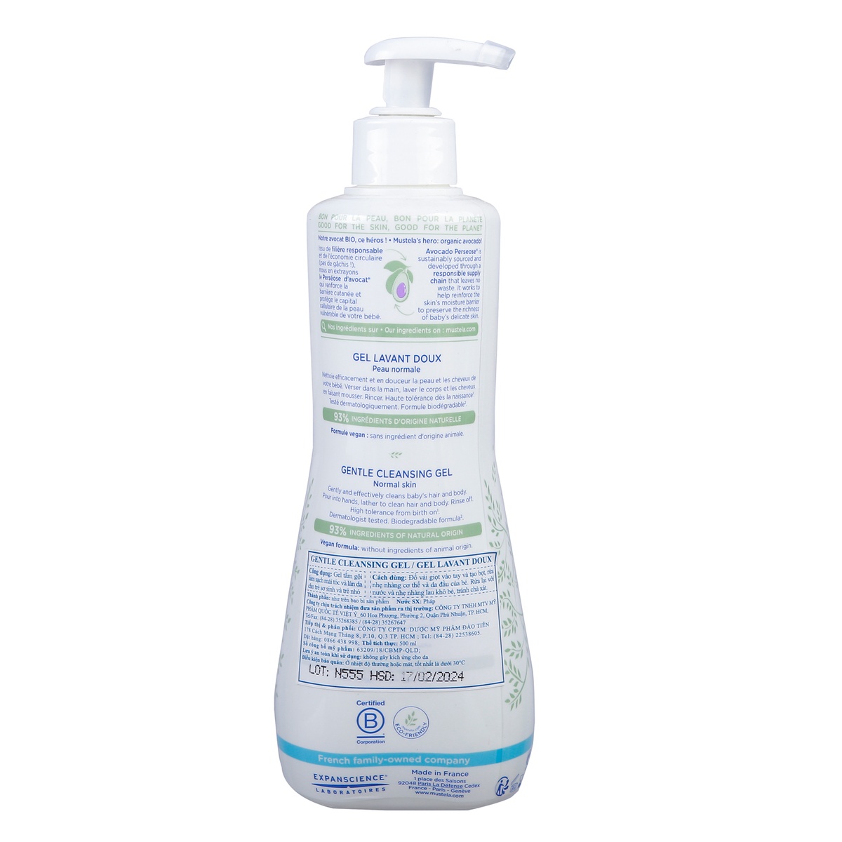 Dầu gội và sữa tắm 2 in 1 Mustela - góc nghiêng