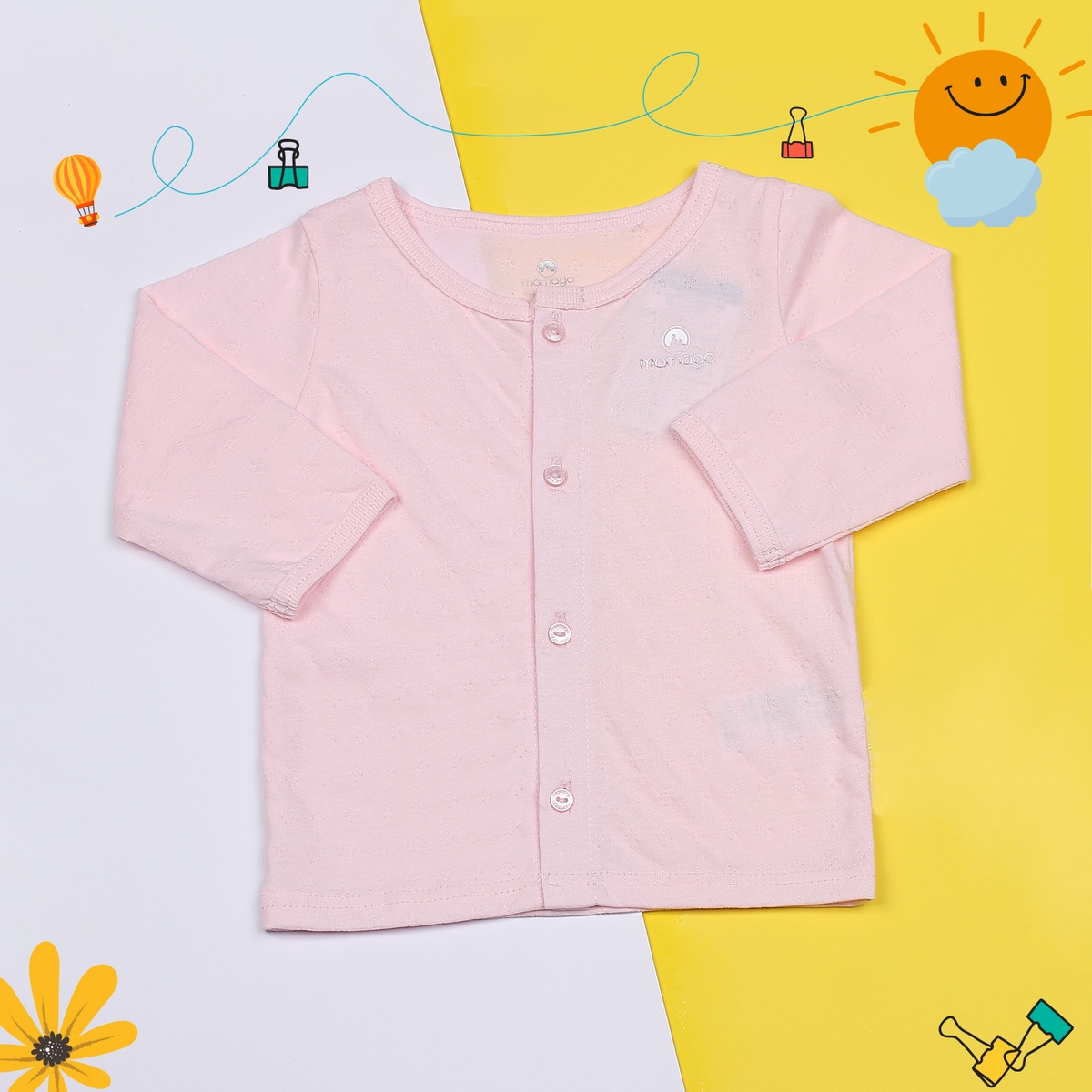 Áo sơ sinh cài giữa tay dài Mamago Vivian K19 (Hồng) - mặt trước