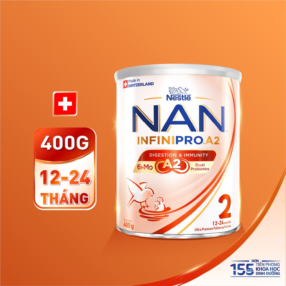 Sữa Nan Infinipro A2 6HMO số 2 (cho bé 1-2 tuổi) 400g  - mặt sau