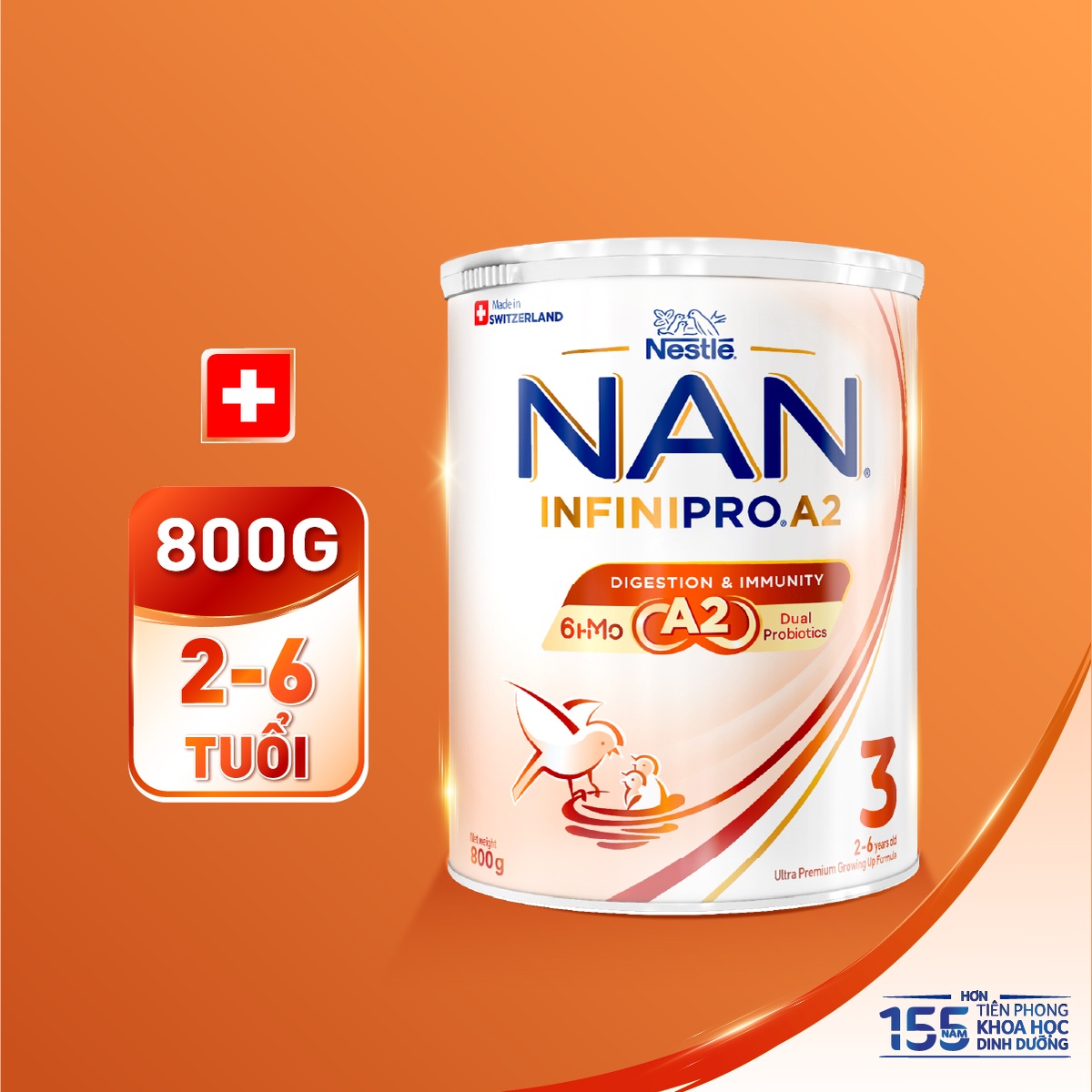 Sữa Nan Infinipro A2 6HMO số 3 (cho bé 2-6 tuổi) 800g - mặt sau
