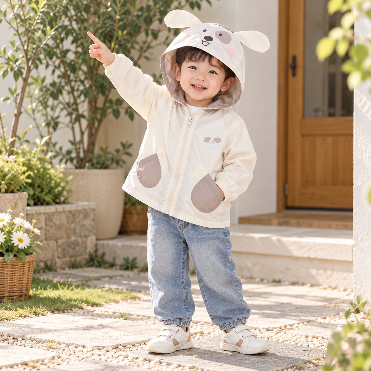 Áo gió bé trai KidsPlaza in cún M26T (Nâu be) - mặt trái