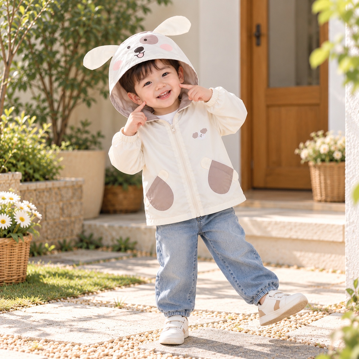 Áo gió bé trai KidsPlaza in cún M26T (Nâu be) - mặt phải