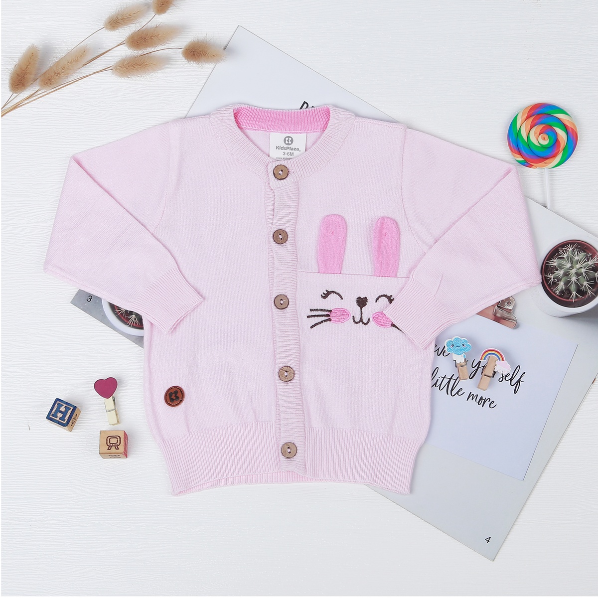Áo len bé gái cài giữa KidsPlaza ND22D (Hồng nhạt)