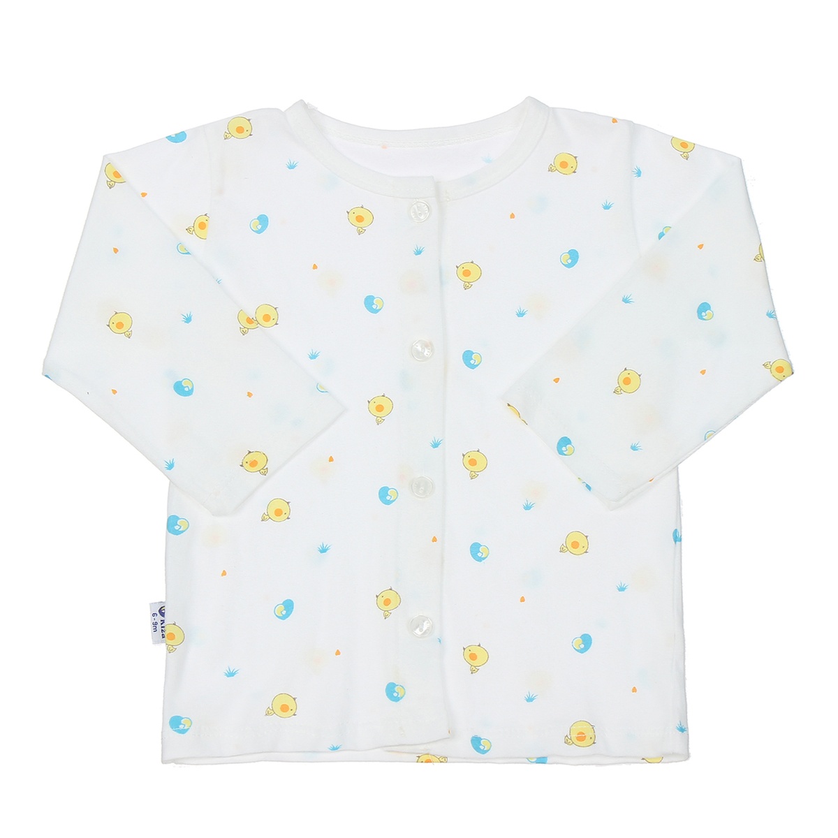 Áo sơ sinh dài tay Kiza in hình gà con (Trắng vàng) 6-9M - mặt trái