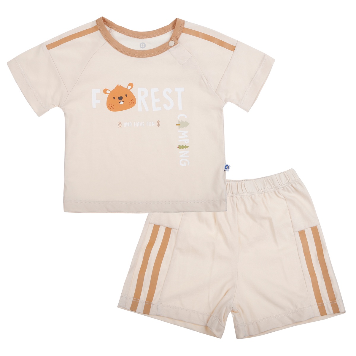 Bộ cộc tay bé trai KidsPlaza quần 2 sọc Forest HN26H (Be) - mặt trước
