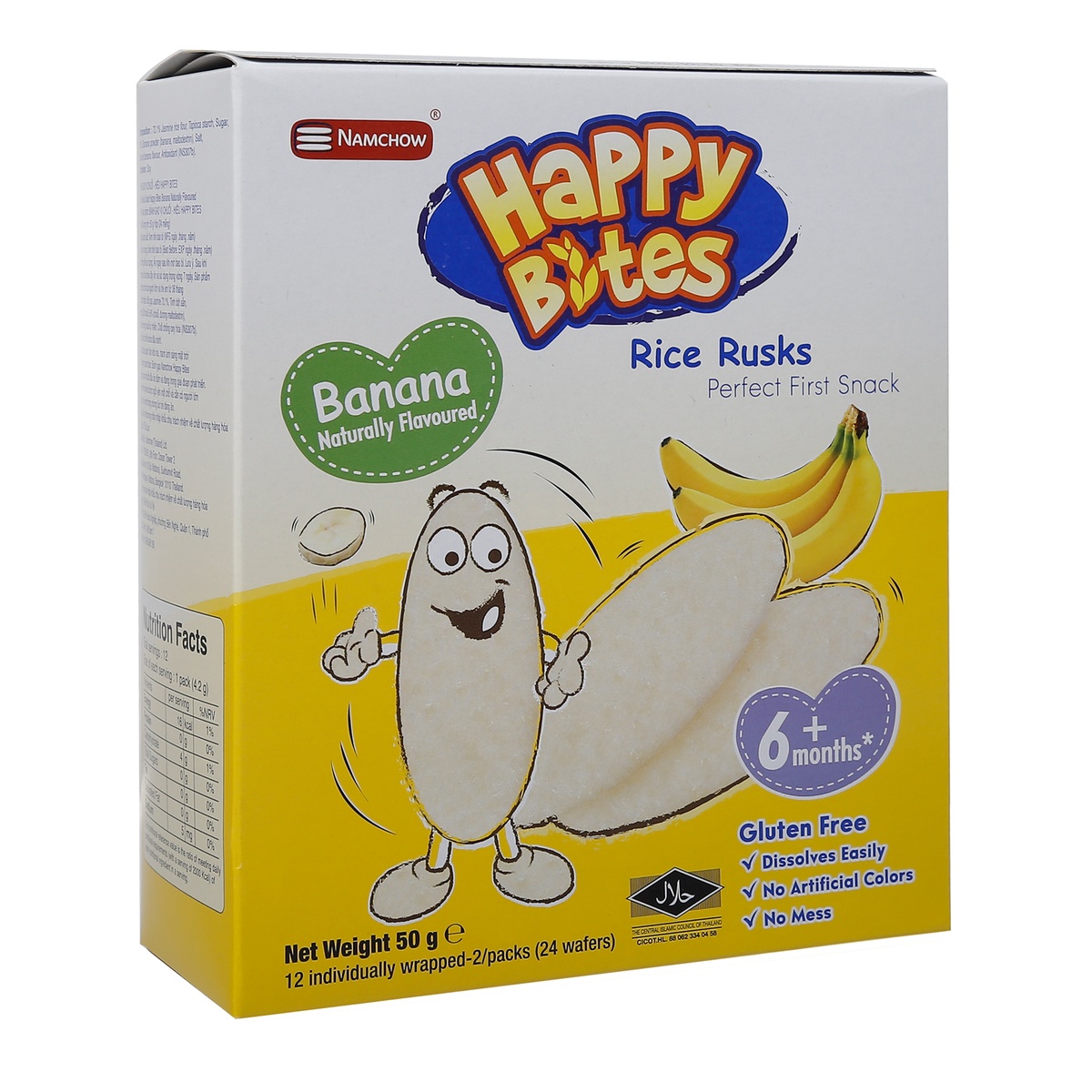 Bánh gạo ăn dặm Happy Bites vị chuối 50g  - mặt trái