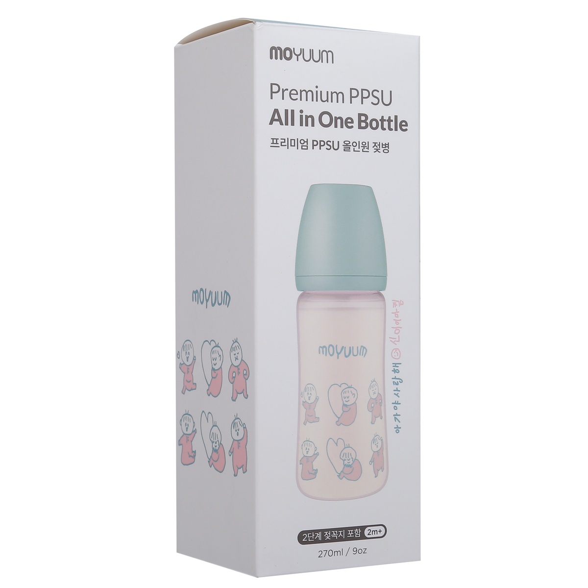 Bình sữa Moyuum Ogu Ogu xanh 270ml - mặt trái