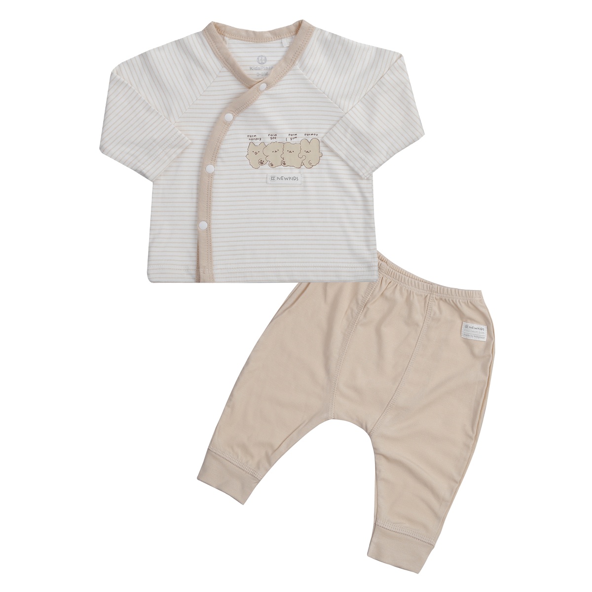 Bộ quần áo dài cài lệch KidsPlaza Otis ND24H (Kem be) 0-3M - mặt trước