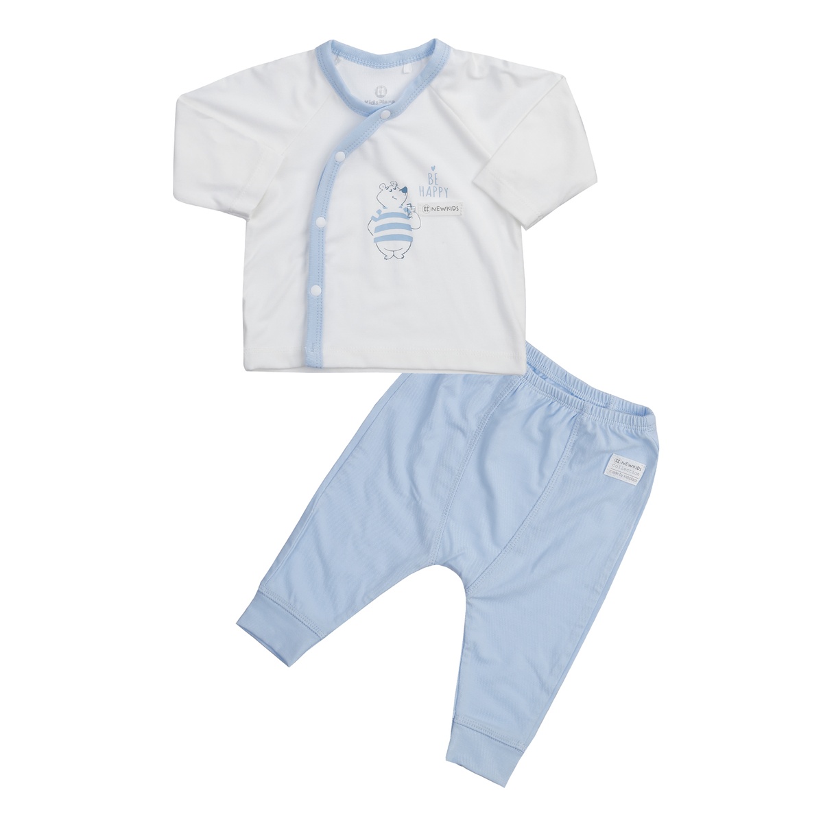 Bộ quần áo dài cài lệch KidsPlaza Otis ND24H (Trắng xanh) 0-3M  - mặt trước