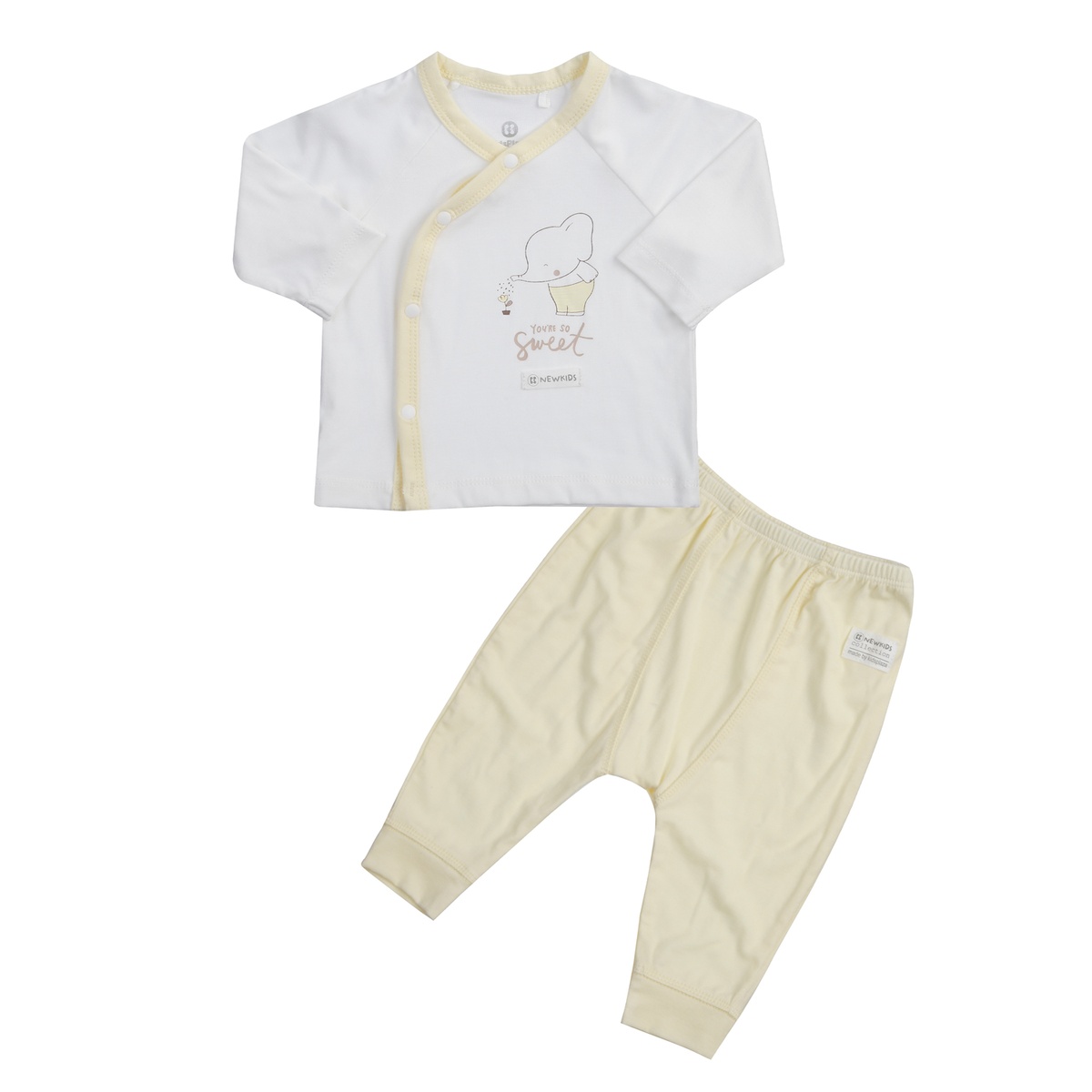 Bộ quần áo dài sơ sinh cài lệch KidsPlaza Otis ND24H (Trắng vàng) 0-3M  - mặt trước