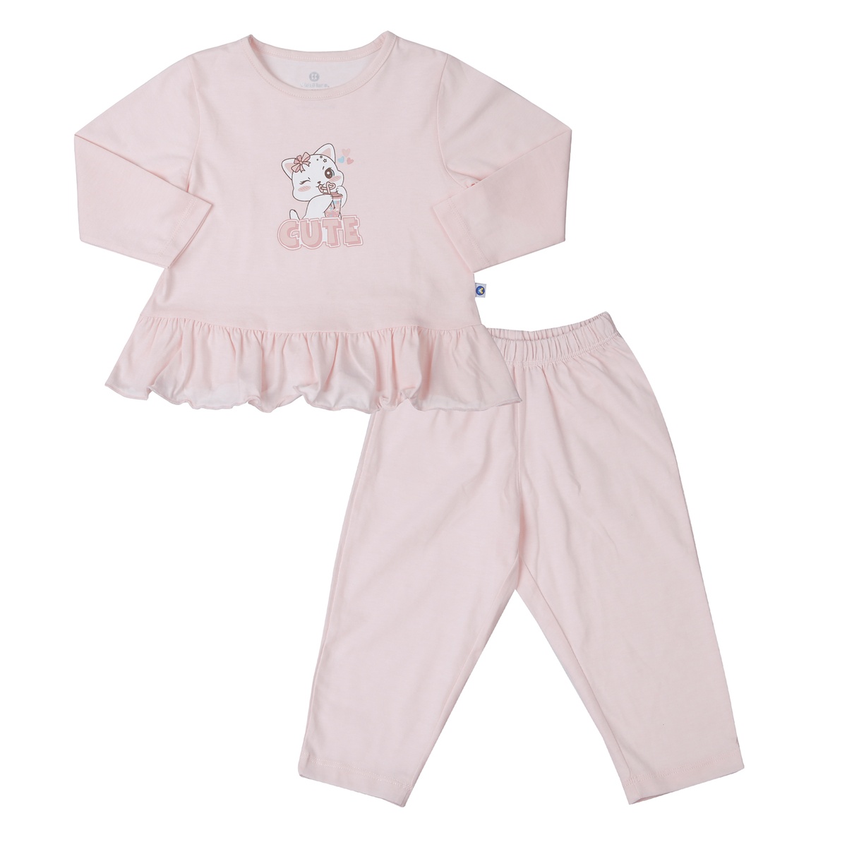 Bộ quần áo dài tay bé gái KidsPlaza in mèo BA25T (Hồng) - mặt trước