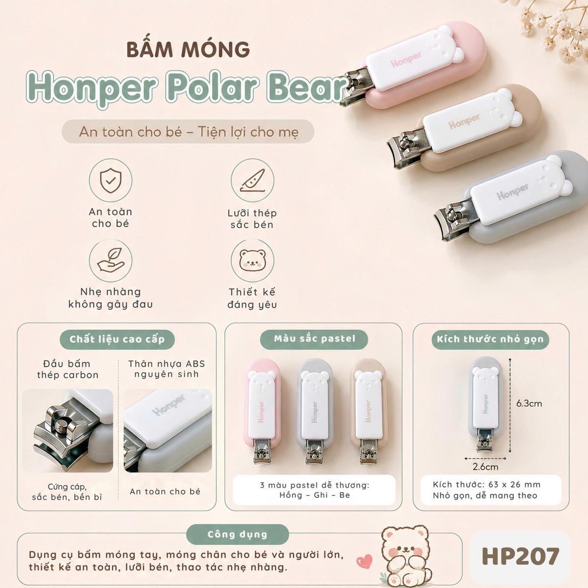 Bấm móng Honper Polar Bear HP207 (Màu ngẫu nhiên) - mặt trái