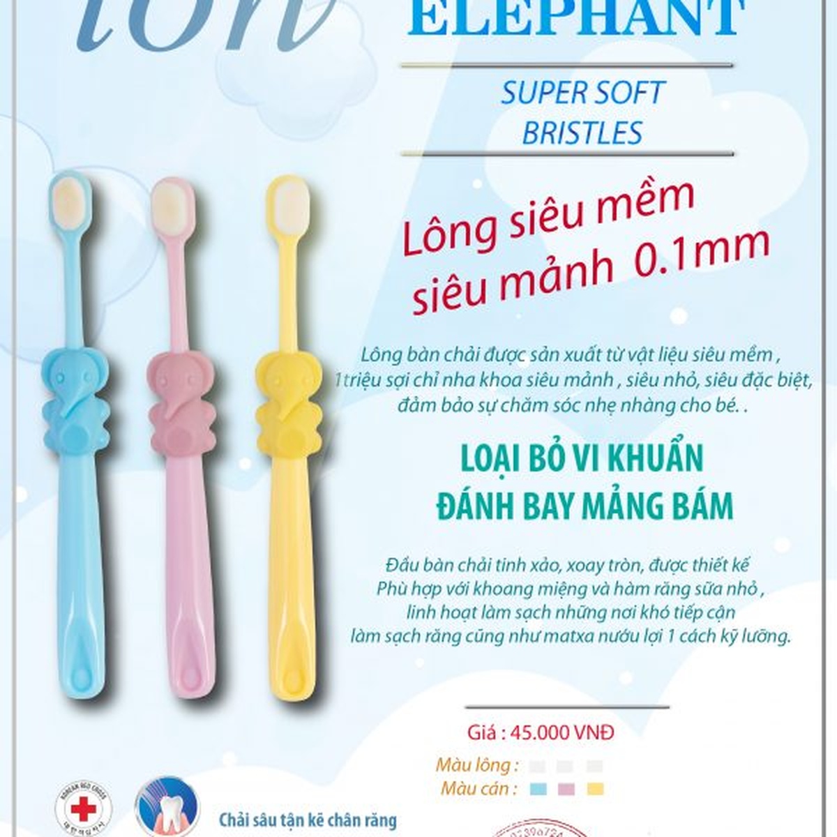 Bàn chải đánh răng dành cho bé Ion-Elephan 1-3Y (Màu ngẫu nhiên) - góc nghiêng