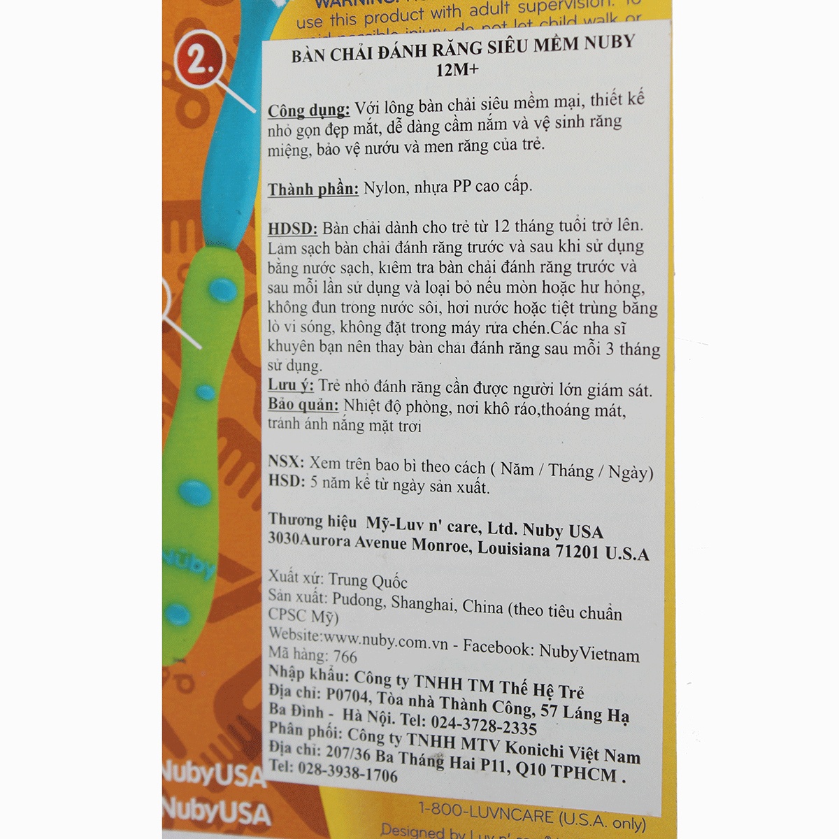 Bàn chải đánh răng siêu mềm NuBy 12M+ - mặt sau