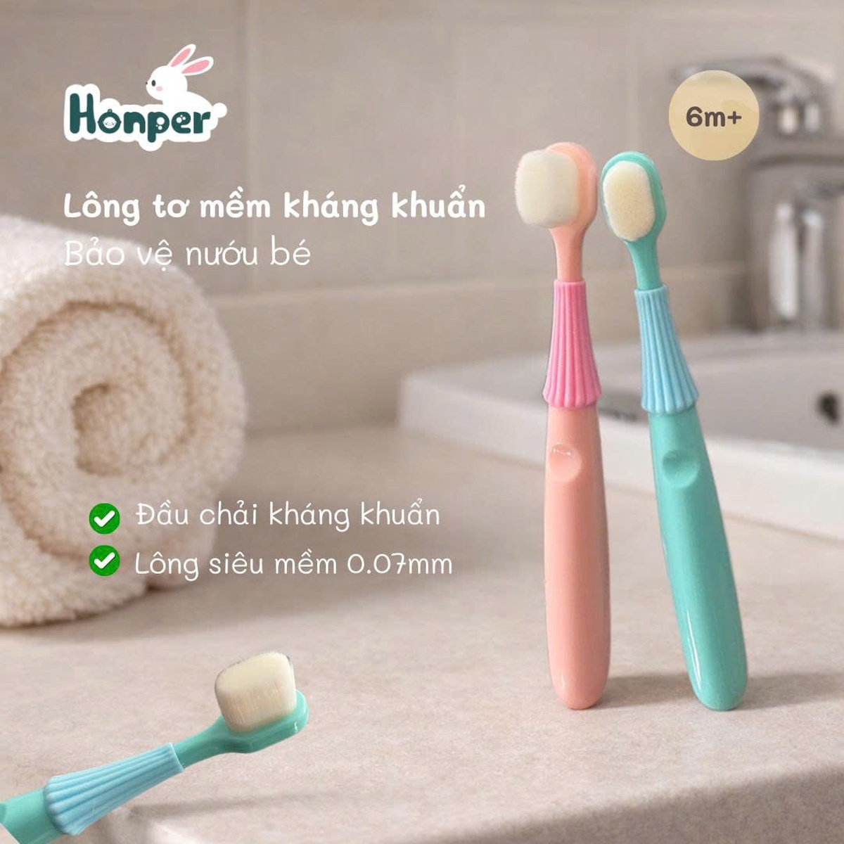 Bàn chải đánh răng cho bé Honper Bunny HP248 6M+ (Màu ngẫu nhiên) - mặt sau