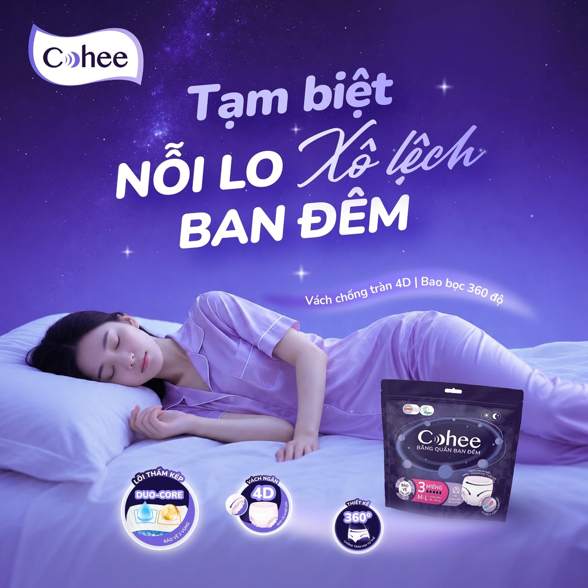 Băng quần Cohee ban đêm size L-XL (3 miếng) - góc nghiêng