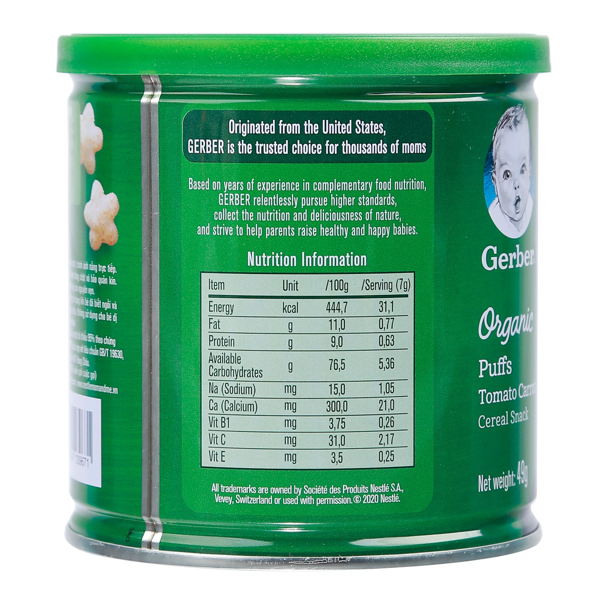 Bánh ăn dặm Gerber Organic vị cà chua, cà rốt 49g cho bé 8M+ - mặt trái