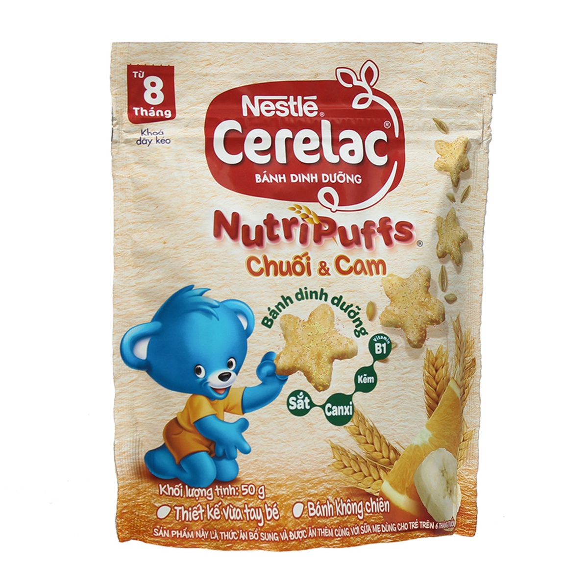 Bánh ăn dặm Nestle  dạng viên vị chuối cam cho bé 8M+ - mặt trái
