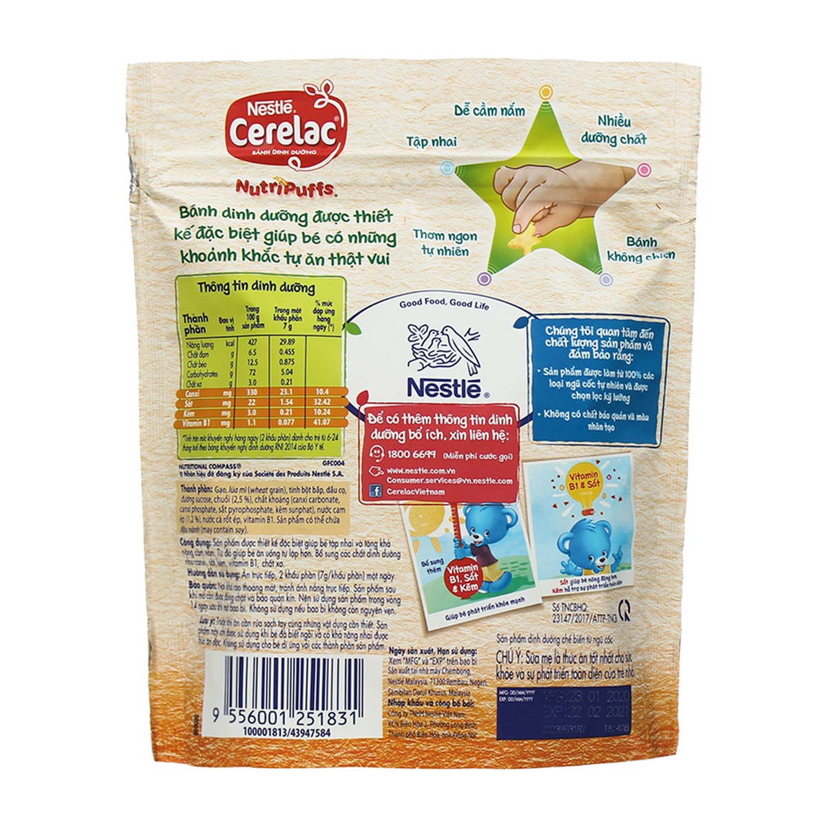 Bánh ăn dặm Nestle vị dâu chuối 50g cho bé 8M+ - mặt sau