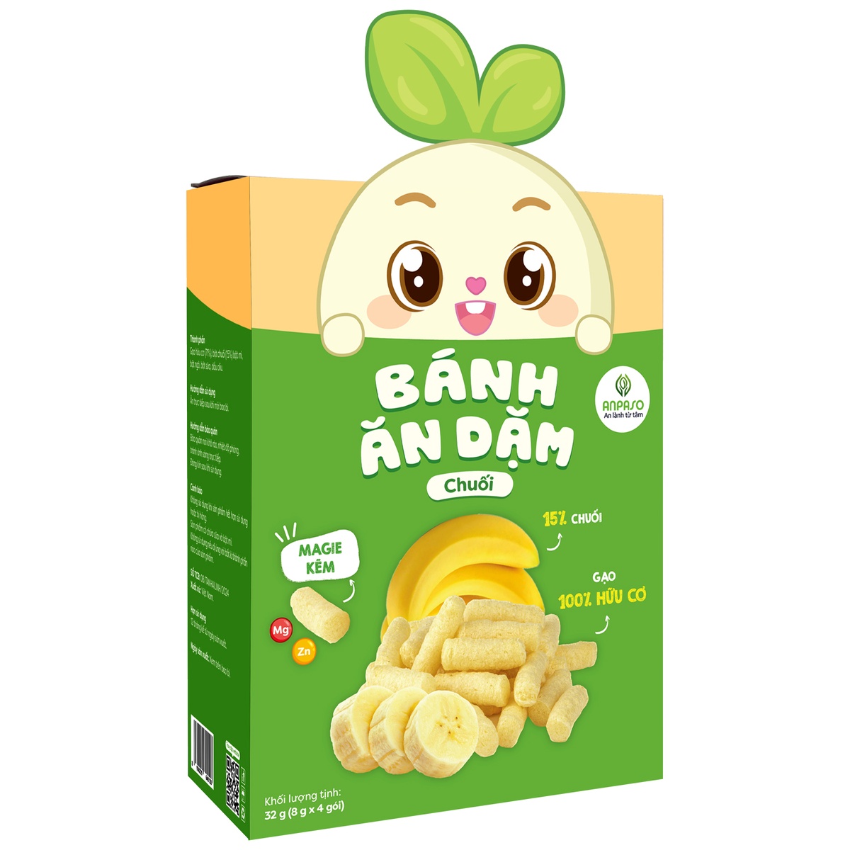 Bánh ăn dặm vị chuối Anpaso 32g - mặt trái