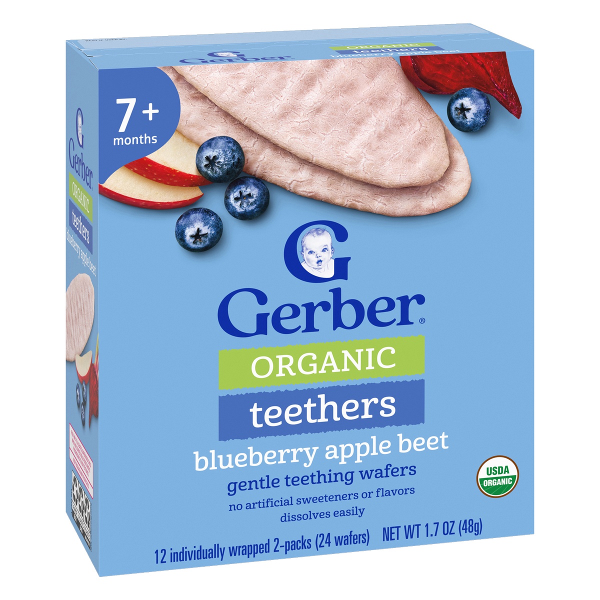 Bánh gạo ăn dặm Gerber Organic vị việt quất, táo, củ cải đỏ 48g - mặt trái
