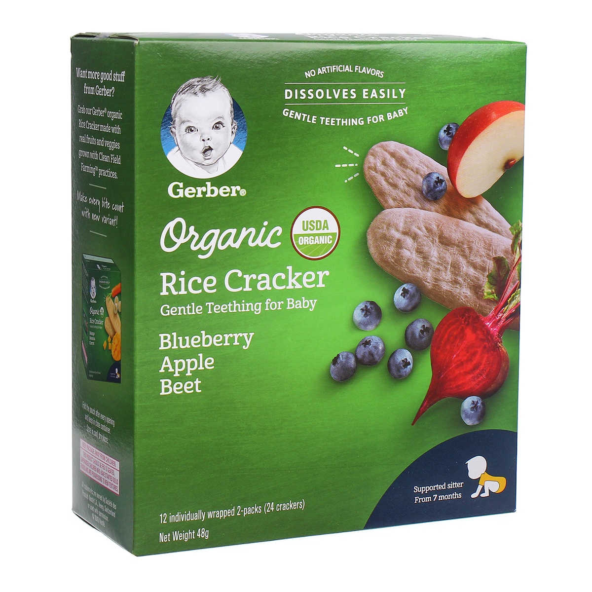 Bánh gạo ăn dặm Gerber Organic vị việt quất, táo, củ cải đỏ cho bé trên 7 tháng 48g (Khuyến mại không bán) - mặt trái