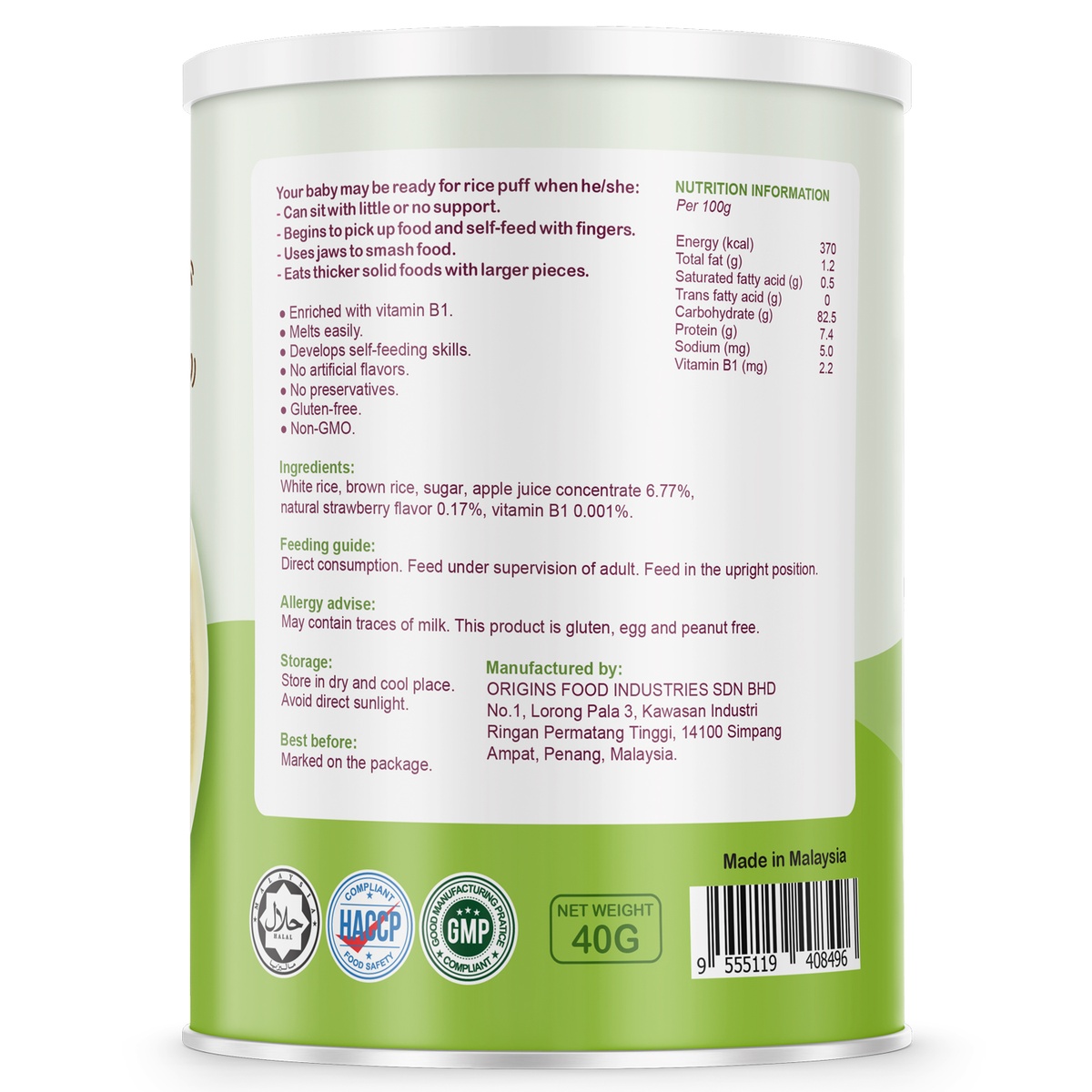 Bánh gạo Babba's Baby vị dâu táo 40g - mặt trái