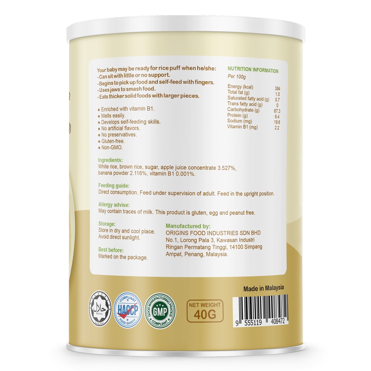 Bánh gạo Babba's Baby vị táo chuối 40g - mặt trái